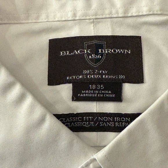 Black Brown 1826 100% Egyptian Cotton Non Iron White Dress Shirt 18” 35 - Picture 3 of 8